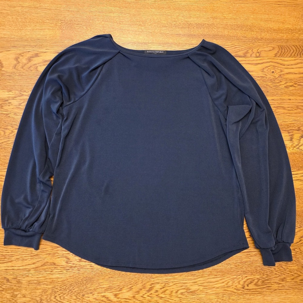 Sz S Navy Loose Fitting Doleman Puff Sleeve Fairy Office Blouse Banana Republic